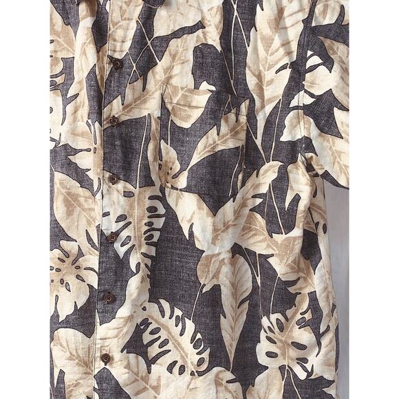 XXL Panama Jack Hawaiian Black Beige Reverse Print Shirt Leaves Floral Aloha EUC - Picture 2 of 16